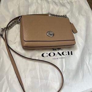 Coach beige crossbody bag with silver hardware